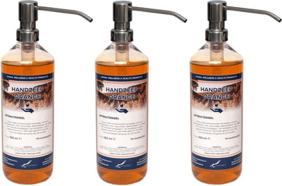 Handzeep Orange 500 ml - set van 3 stuks - met gratis RVS zilverkleurige pomp - Voordeelverpakking