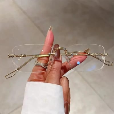 Lunettes de soleil rectangulaires sans monture Hommes Élégantes Vintage Dégradé Verres Océan Lunettes  Nouveau Tendance Design Femmes Lunettes de soleil