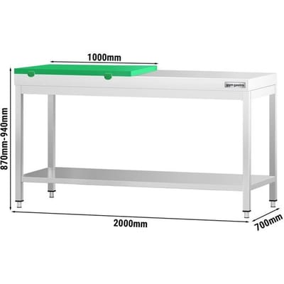 GGM Gastro Edelstahl Arbeitstisch PREMIUM - 2000x700mm - mit Grundboden - inkl. 1/2 Schneideplatte Grün