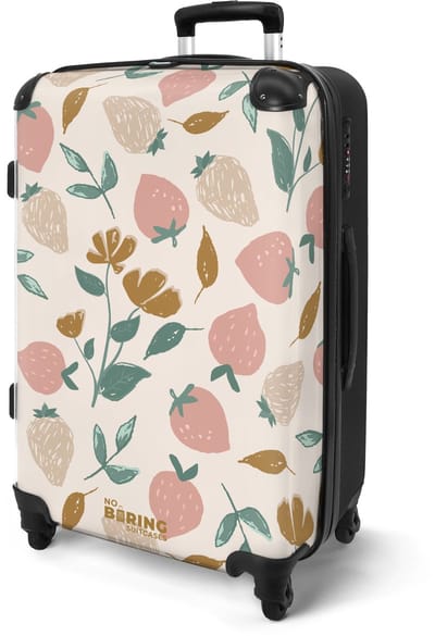 NoBoringSuitcases.com® - Koffer groot - Rolkoffer lichtgewicht - Beige met tropsich fruit - Reiskoffer met 4 wielen - Grote reis trolley XL - Luggage suitcase - Hardcase reistrolley medium - 20 kg bagage