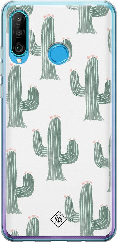 Casimoda® hoesje - Geschikt voor Huawei P30 Lite - Cactus Print - Siliconen/TPU - Soft Case - Groen - Planten