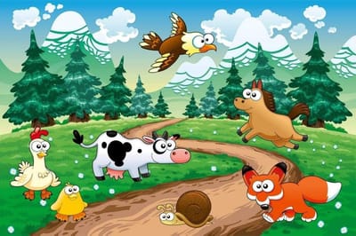 Fotobehang - Animals and Forest 375x250cm - Vliesbehang