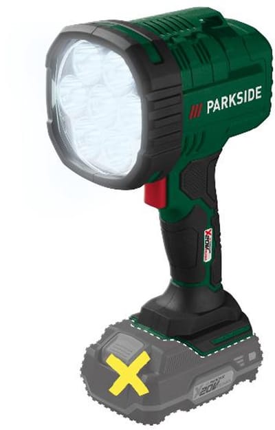 PARKSIDE® Accu-LED-handlamp 20V zonder accu - Kleurtemperatuur: Koelwit (6500 K) - Helderheidsniveaus: 1000 lm / 2500 lm - Krachtige LED met 2 instelbare helderheidsniveaus en knippermodus
