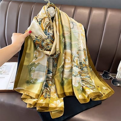 Zachte Imitatiezijde Sjaal 90x180 cm voor Dames - Hoofddoek, Bandana en Halsdoek-F-306-2 - Army Green