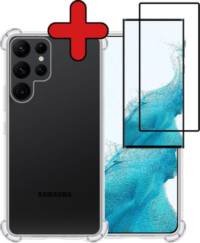 Hoesje - Met Screenprotector - Geschikt voor Samsung Galaxy S22 Ultra - Sterk & Shockproof - Back Cover - Siliconen Case - Telefoon Hoes - Shock Proof - Telefoonhoes - Transparant