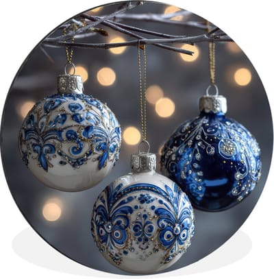 WallCircle - Wandcirkel - Muurcirkel - Kerstbal - Versierd - Blauw - Aluminium - Dibond - 30x30 cm - Binnen en Buiten