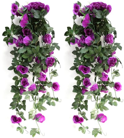 Unyqoos® Hangende Kunstplanten Set – 2x Klimop met Paarse Bloemen – 90 cm – Voor Binnen en Buiten