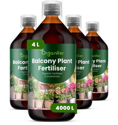 Vloeibare Meststof Voor Balkonplanten 4X1 L Voor 4000 L - Npk 2-1-8 - Balkonplanten - Bloemproductie - Lange Bloeiperiode - Volle Plantstructuur - Windbestendig - Hittebestendig - Droogtetolerantie - Sterke Wortels - Balkonbakken - Organifer