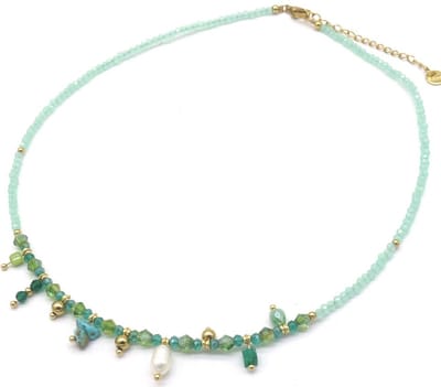 Ketting met Glaskralen - RVS - Lengte 39-44 cm - Blauw