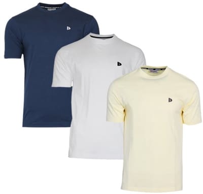 3-Pack Donnay - T-shirt (Vince) - Sportshirt - Heren - Navy/White/Pastel Yellow (750) - maat S