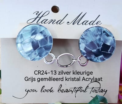 Vestsluiting - clip - Parelmoer grijs Crystal Acrylaat en - ring in midden - voor - vest - Gehaakt omslagdoek - sjaal - zilverkleurig.