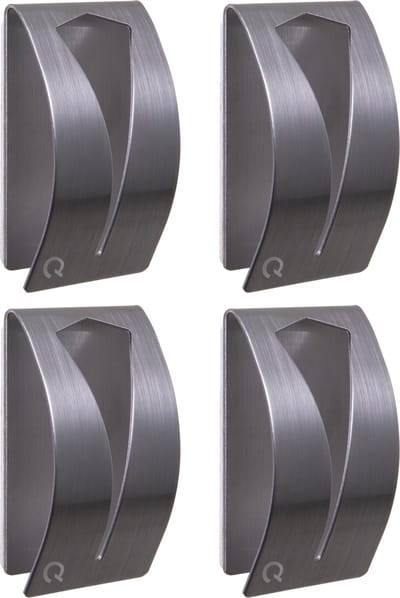 QUVIO Handdoekhouder - RVS - Set van 4 - Met plakstrip - Handdoekenrek - Badkamer - Handdoekhaakjes - Wandhaak - Handdoekhanger - Zilver - 2,5 x 5 x 8 cm