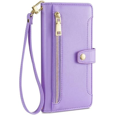 Étui Bandoulière pour Xiaomi Redmi 13 13R Pro Plus 13C 5G Poco X6 M6 Pro Portefeuille à Fermeture Éclair Étui à Rabat avec Dragonne Emplacements pour Cartes Poco X6 Pro 5G violet