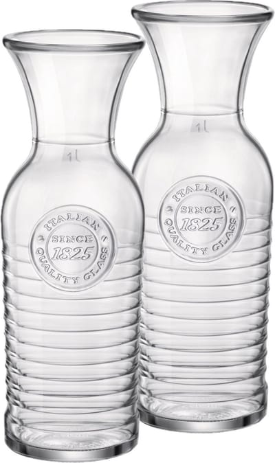 Bormioli Rocco water/wijn schenkkan/karaf - 2x stuks - 1 liter - Glas - Sapkan - Waterkan