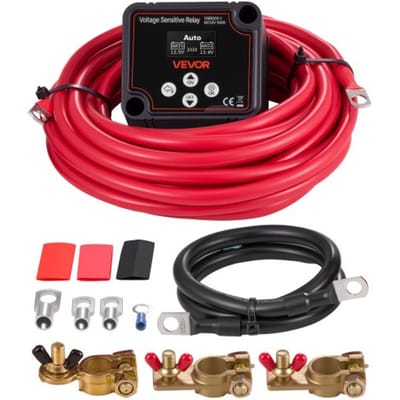 VEVOR Dubbele Accu-isolatierelais Kit, 12V 140A 6m 13.3 mm² (6 AWG), VSR spanningsgevoelig relais met voltmeter, LCD-scherm, accuschakelaar, compatibel met lithiumbatterijen, voor UTV, ATV