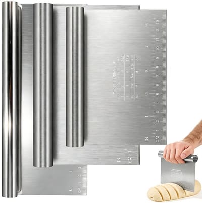 Dailygoods - Deegschraper, 3 stuks, roestvrij staal, 15/20/25 cm, deegsnijder met meetschaal, deegkaart, set, deegspatel, pizza, deegschraper, kookschep, groenteschep, keukenspatel, keukenspatel