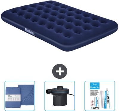 Bestway luchtbed - Twijfelaar - 137 x 191 x 22 cm - Blauw - Inclusief Hoeslaken - Pomp en Reparatieset