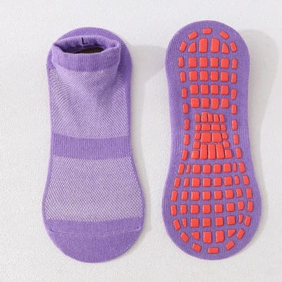 Chaussettes Antidérapantes pour Enfants et Adultes Chaussettes Trampoline Coton Respirantes Courtes Élastiques Garçon Fille Extérieur Famille Sports Chaussettes Yoga 1-5 Years Old violet