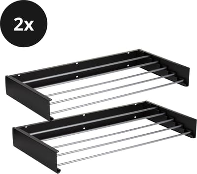 Vitapur Wasrek 2 stuks - Droogrek - Hangend - Wanddroogrek inklapbaar - Droogrekken - Inklapbaar - 80 x 40 cm - 4 meter drooglengte - Zwart - 2 stuks