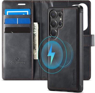 CaseMania Bookcase hoesje geschikt voor Samsung Galaxy S26 Ultra - Effen Zwart - Kunstleer - 2-in-1 Magnetisch Uitneembaar Design - Compatible Qi2 & MagSafe