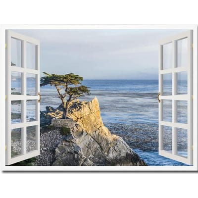 Peinture au diamant au point de croix Fenêtre à l'extérieur Arbre Paysage DIY Broderie au diamant 20X30CM gray