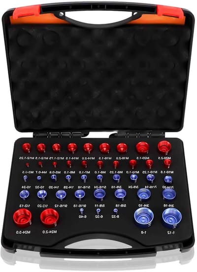 JGS Premium - Draadmeterset voor Inch en Metrische Draden - Aluminium - Rood en Blauw - Praktisch en Eenvoudig in Gebruik - Draadcontrole Standaard en Metrisch - Nauwkeurige Metingen