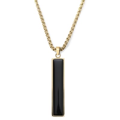 Orisun | Goudkleurige Ketting met Lange Rechthoekige Hanger van Zwarte Onyx