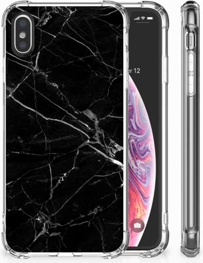 Apple iPhone X | Xs Anti-Shock Hoesje Marmer Zwart - Origineel Cadeau Vader
