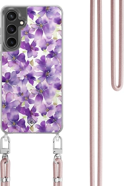 Casimoda® hoesje met koord - Geschikt voor Samsung S24 FE - Floral Violet - Afneembaar koord - TPU/polycarbonaat - Paars