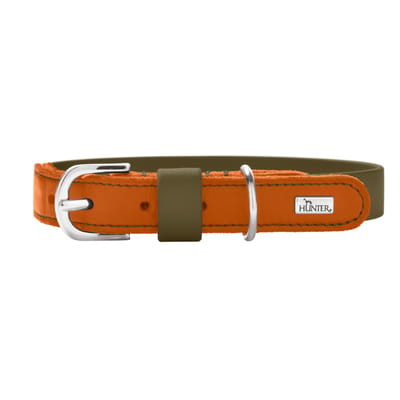 HUNTER Halsband Wolmar BioThane® x leer kaki/oranje maat S: 45 cm lang, 19 mm brede hond
