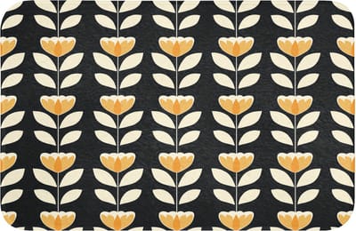 Badmat 60x40 cm - Antislip - Retro - Bloem - Zwart - Okergeel - Badmatten voor badkamer - Badkamermat - Douchemat - Badkamer mat