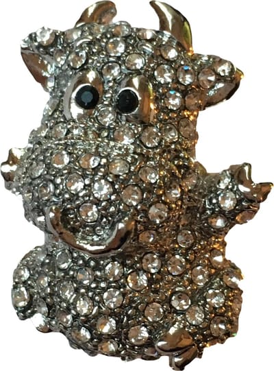Petra's Sieradenwereld - Broche koe zilverkleurig met strass (149)