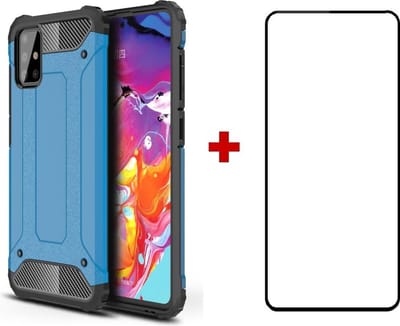 Telefoonhoesje geschikt voor Samsung Galaxy A71 silicone TPU hybride blauw hoesje + full cover glas screenprotector
