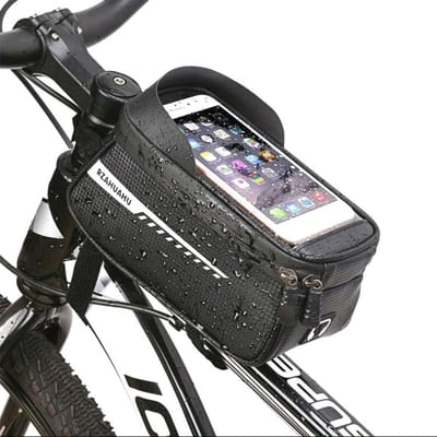 Fietstas voor fiets/Fatbike - GSM Houder Fiets - Met Opbergvak - Stuurbevestiging - Waterdicht - 360 Graden Draaibaar - Anti-Schok - Universeel - Grijs