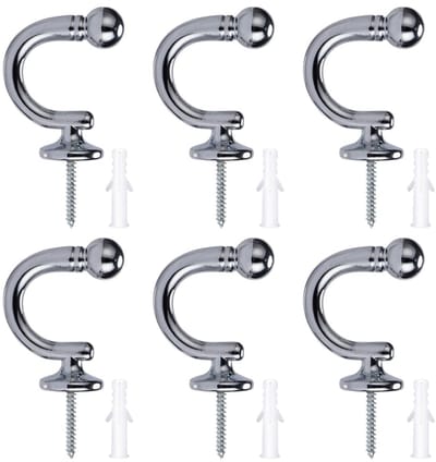 Dailygoods- Gordijn Haken U-vormig - 6 Stuks - Metalen Gordijnbinder - Wandmontage - Zilver - Hoogwaardig Materiaal - Gordijnbinders