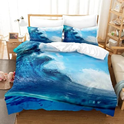 Landschap Dekbedovertrek Set King Full Size Zomer Palmbomen Strand Zee Golven Oceaan Thema voor Kinderen Meisje Jongens Polyester Beddengoed Set 70x133cm 2pcs
