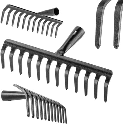 KADAX Tuinhark zonder steel, tuinhark van staal, gazonhark voor tuinonderhoud, robuuste hark, hark voor gazon, tuingereedschap (rechthoekig, 10 tanden)