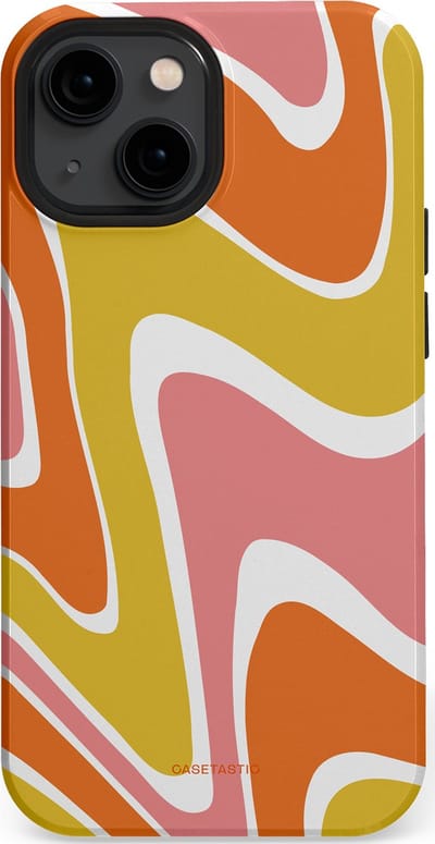 Casetastic hoesje geschikt voor Apple iPhone 13 mini - MagSafe - Dubbellaagse bescherming - Retro rave - Fashion Case - Goud Terracotta Koraal Wit