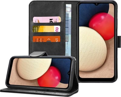 Hoesje geschikt voor Samsung Galaxy A02s - Book Case Portemonnee Hoesje Zwart