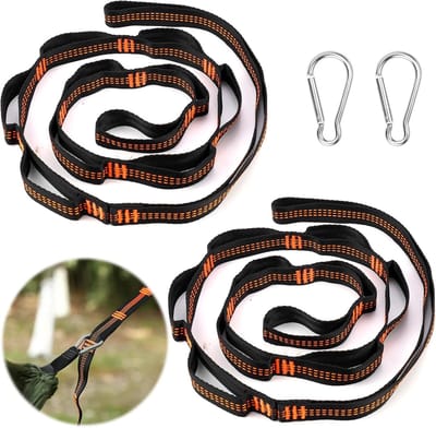 Hangmat Bevestiging Set - Ophangriemen Haken - Outdoor Kamperen - 300kg Draagkracht - 150cm x 2.5cm - Oranje Zwart