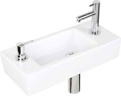 Differnz Sapon fonteinset - 42x18.5x9cm - Rechthoek - 1 kraangat - warm/koud water - Chroom - Keramiek Wit