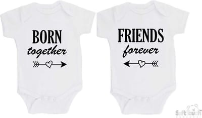 100% katoenen Rompers 2-pack "Born together Friends forever" Unisex Katoen Wit/zwart Maat 62/68