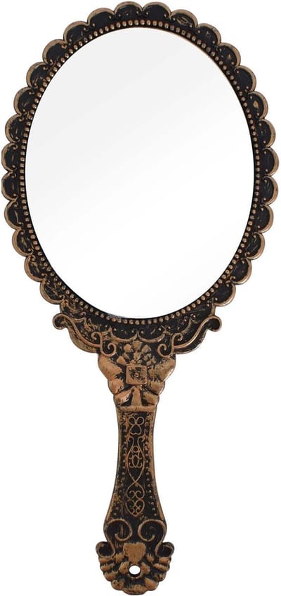Allecto - Vintage handspiegel - Draagbare zakspiegel - Retro patroon handvat - Brons - Make-up spiegel - Geschikt voor vrouwen - Compact formaat