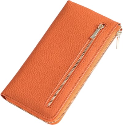 Damesportemonnee - Lange damesportemonnee - RFID-antidiefstal - Suède muntportemonnee - Clutch met meerdere kaartsleuven - Oranje - 1 stuk