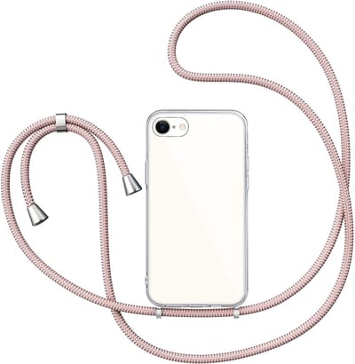Hoesje met Koord geschikt voor iPhone 16e / 17e - Back Cover Siliconen Case Transparant Hoes Roségoud