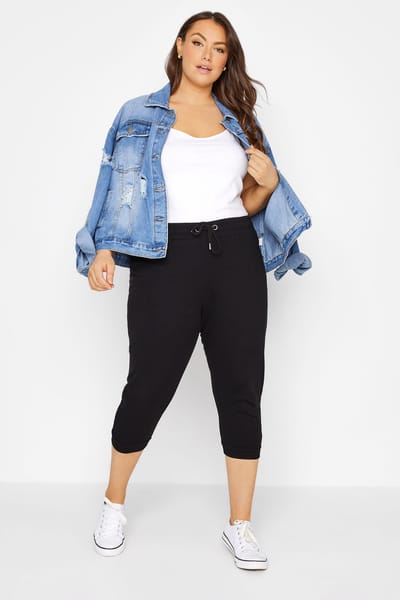 Yours Cropped Joggingbroek Van Katoen Met Elastische Tailleband In Zwart Size 44