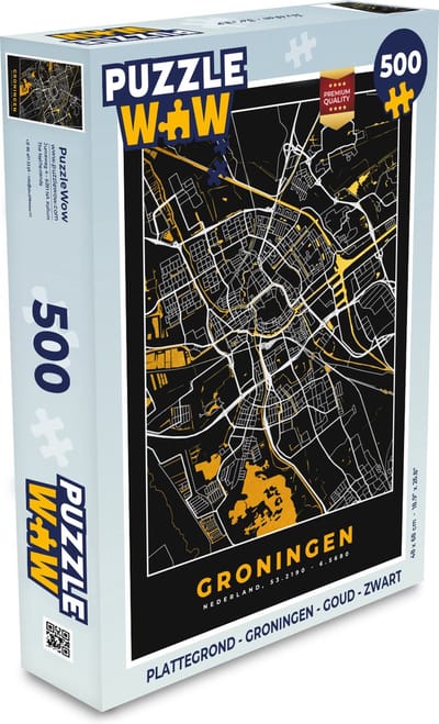 Puzzel Plattegrond - Groningen - Goud - Zwart - Legpuzzel - Puzzel 500 stukjes - Stadskaart