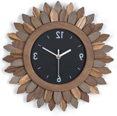 Stille Wandklok van 30 cm voor Woonkamer, Keuken en Slaapkamer - Rustieke Houten Boho Zonnestraal Decoratie, Batterij Aangedreven, Ideaal voor Boerderij en Kantoor