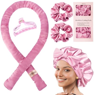 Nivard Zijden Slaapmuts - Satijnen Nachtmuts - Silk Bonnet - Sleep Cap - Haarverzorging - Satin - Verstelbaar - Voor Zacht & Stralend Haar - 5-Delige Set - Fel Roze