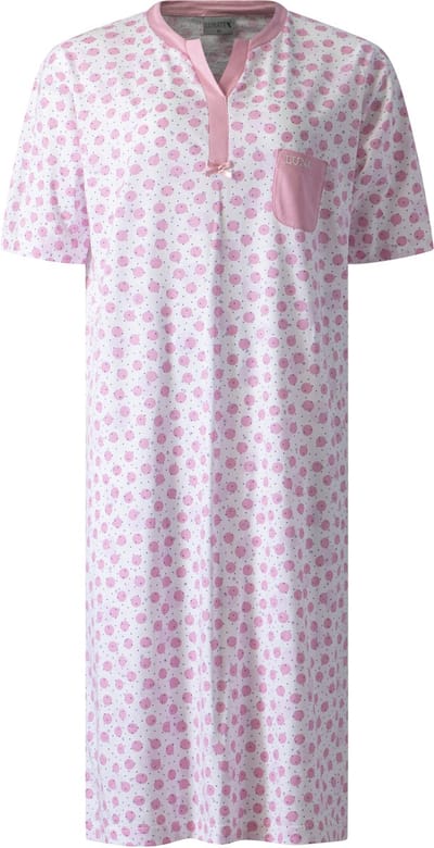 Lunatex - dames nachthemd 224176 - korte mouw - 100% katoen - roze - maat M